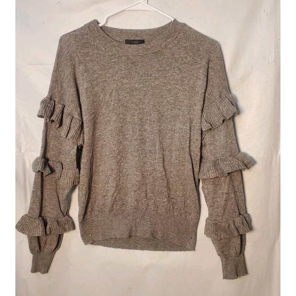 J. Crew Gray Ruffle Sleeve Wool Blend Sweater Size XS Classic